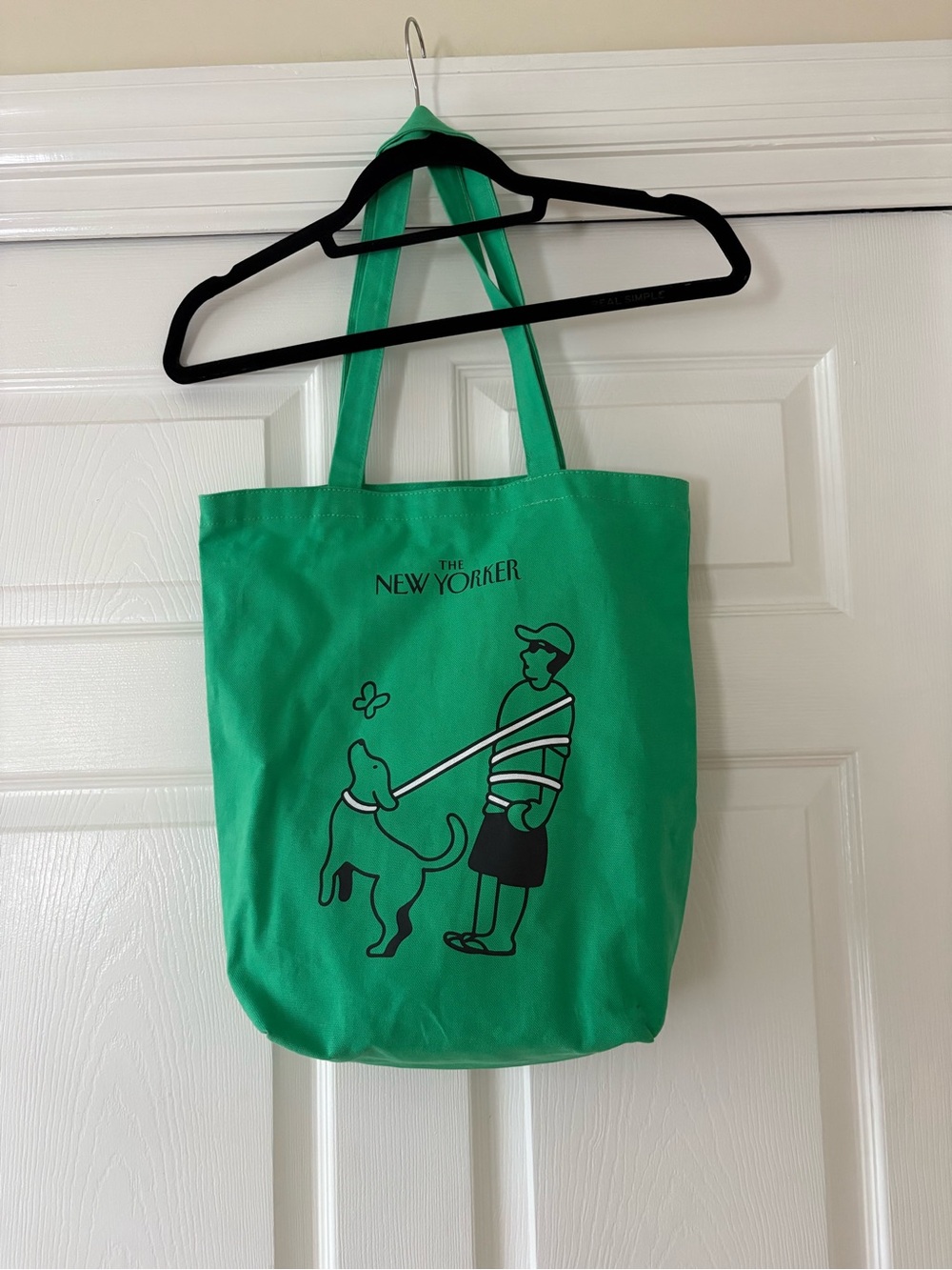 The New Yorker Canvas Tote Bag with Illustrated Walker and Dog - Picture 2 of 3